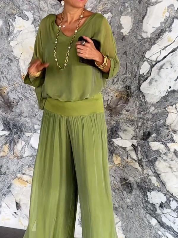 ESMERALDA – TWO-PIECE SET WITH WIDE CHIFFON PANTS