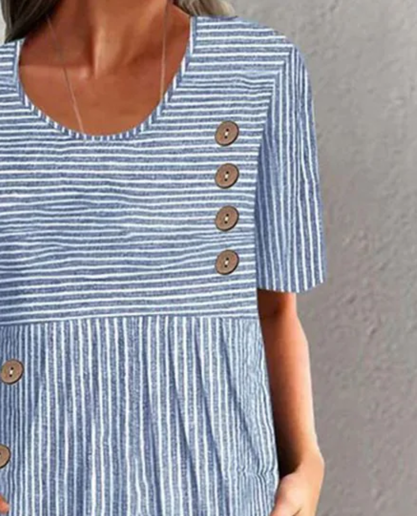 Finley - Classic Midi Dress with Stripes and Buttons