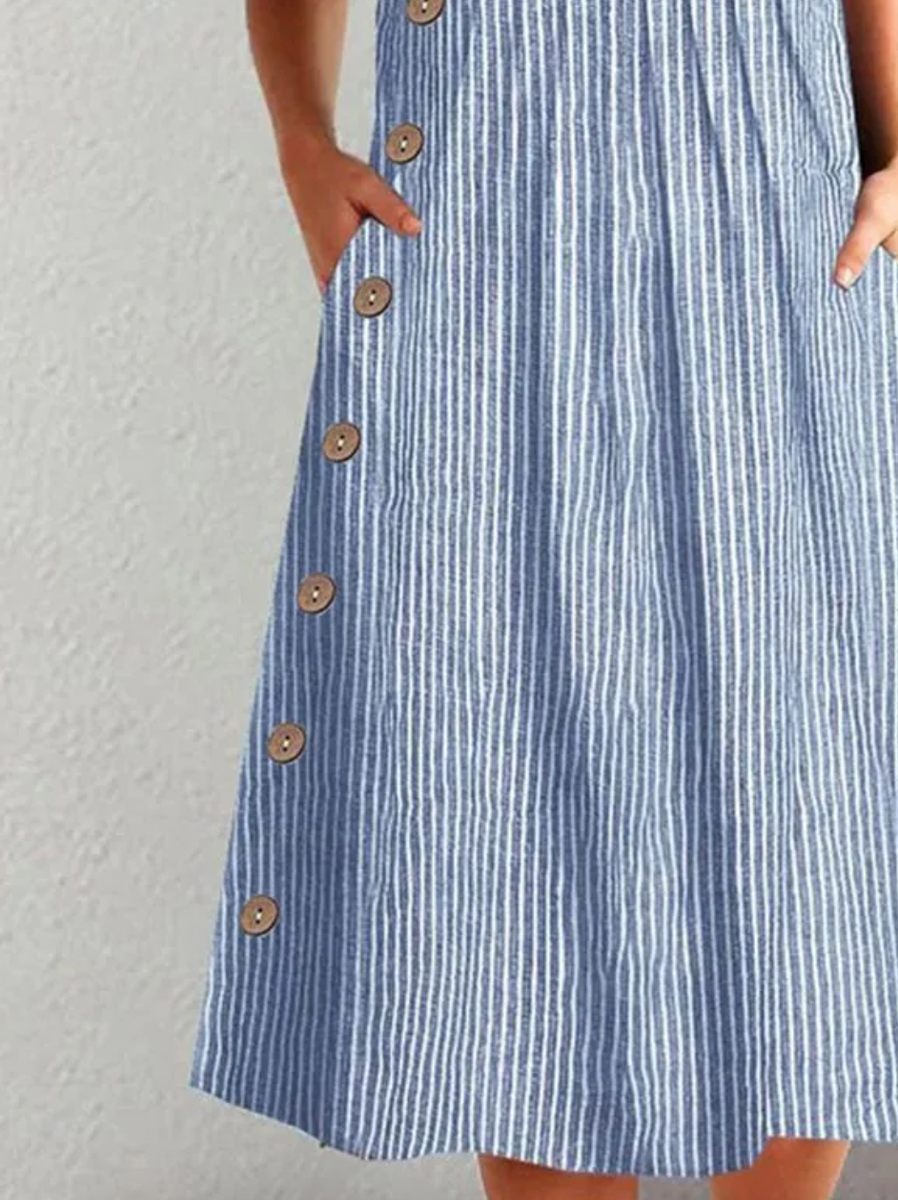 Finley - Classic Midi Dress with Stripes and Buttons