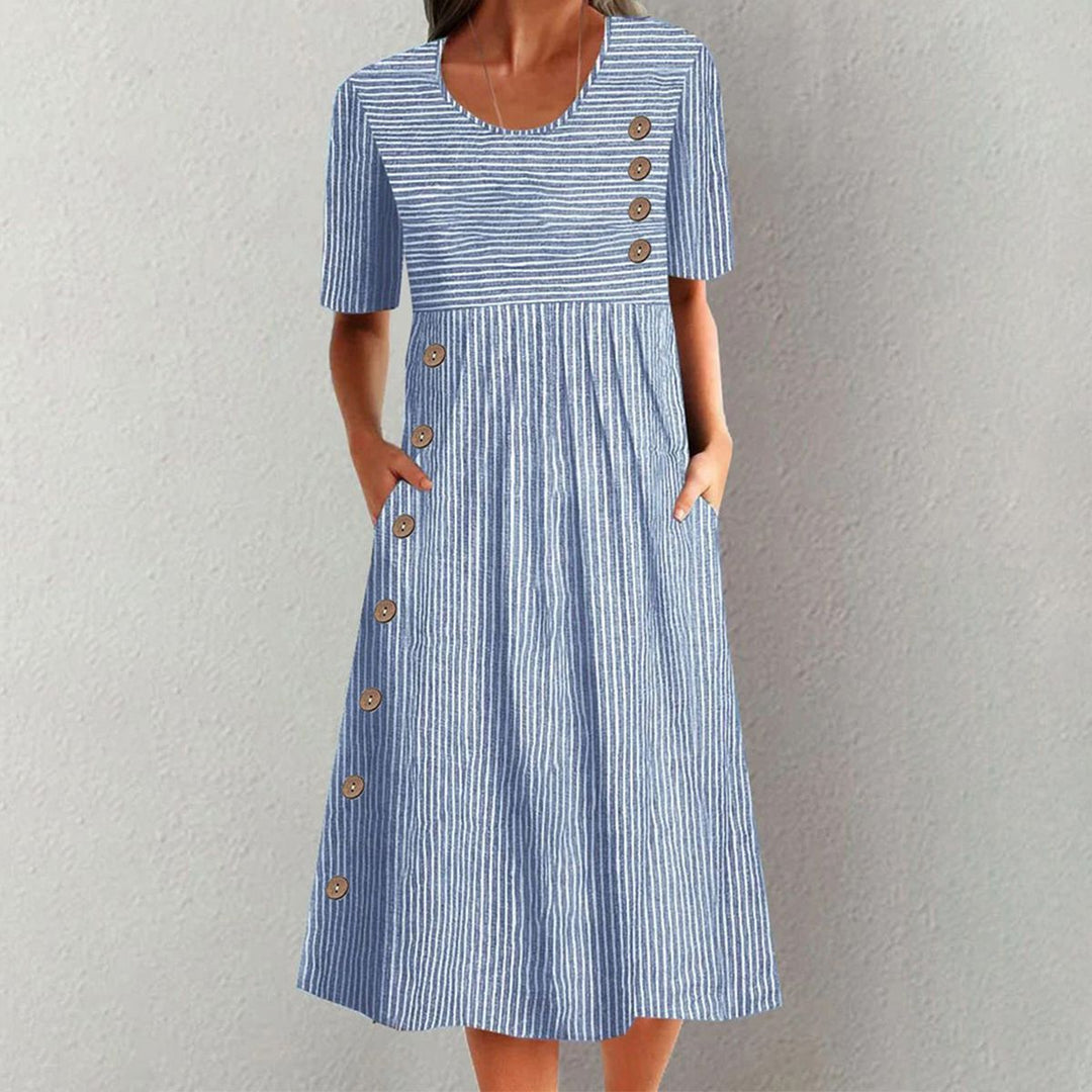 Finley - Classic Midi Dress with Stripes and Buttons