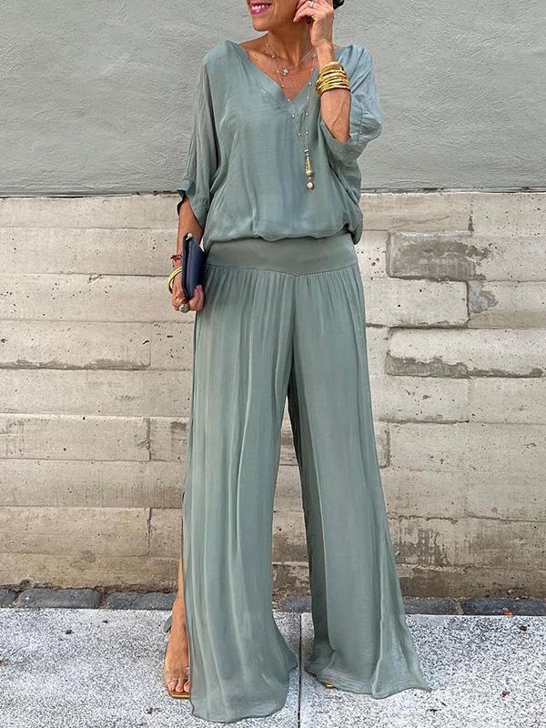 ESMERALDA – TWO-PIECE SET WITH WIDE CHIFFON PANTS