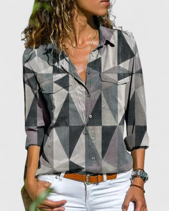 EMILY – INDIGO FLOWER BUTTON BLOUSE