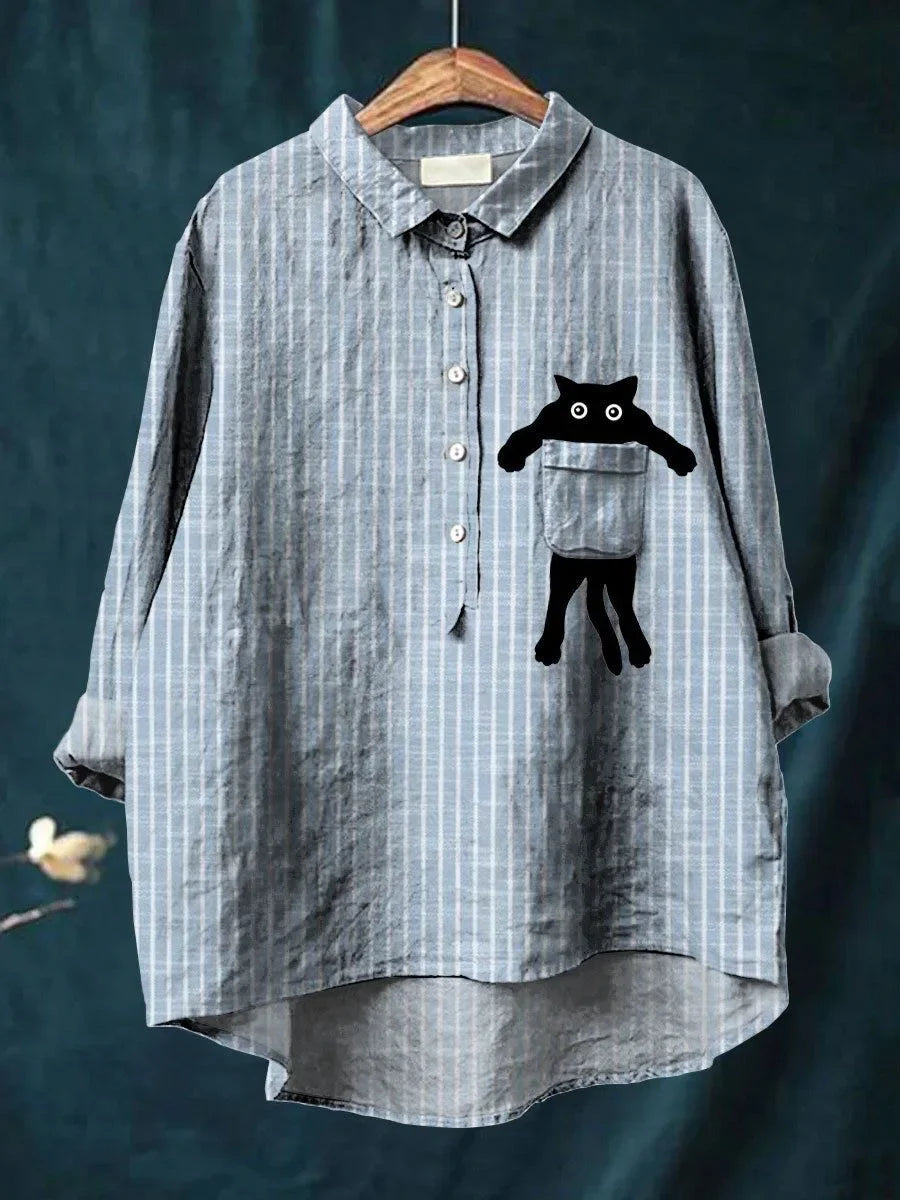 HAILEY – POCKET SHIRT WITH PLAYFUL CAT