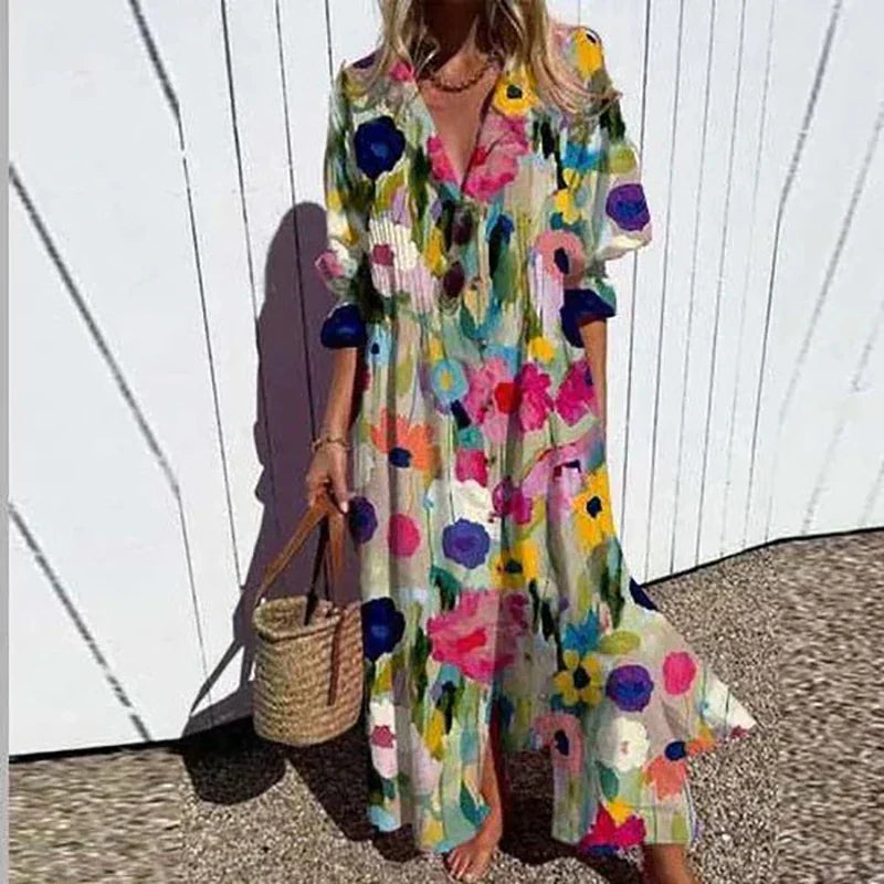 ISLA – MAXI DRESS WITH BUTTON IN COASTAL BREEZE