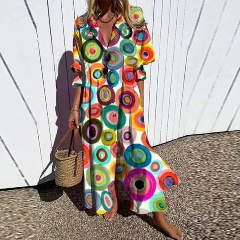 ISLA – MAXI DRESS WITH BUTTON IN COASTAL BREEZE