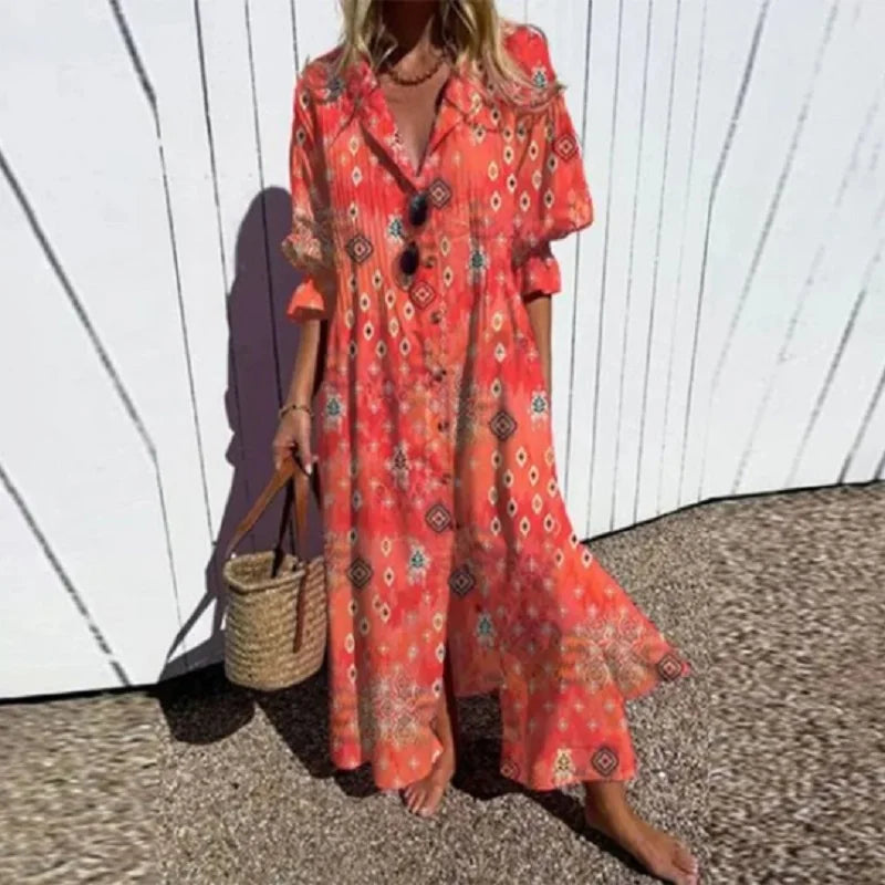ISLA – MAXI DRESS WITH BUTTON IN COASTAL BREEZE