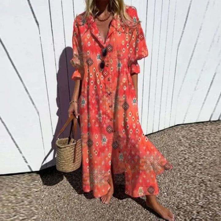 ISLA – MAXI DRESS WITH BUTTON IN COASTAL BREEZE