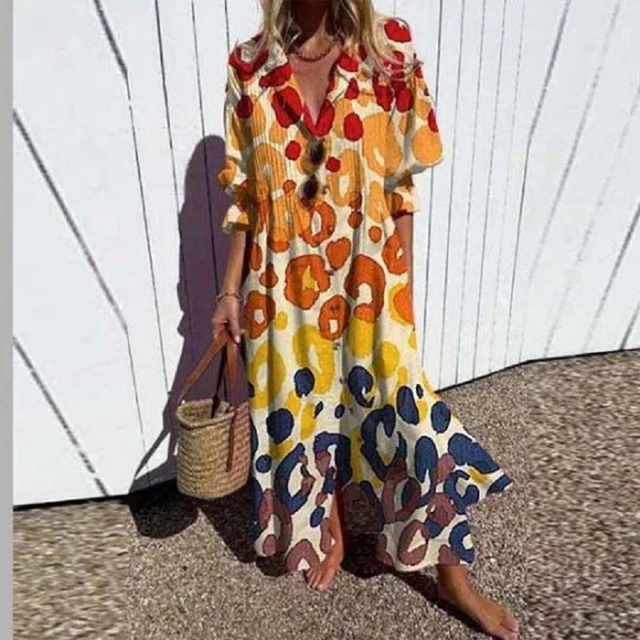 ISLA – MAXI DRESS WITH BUTTON IN COASTAL BREEZE