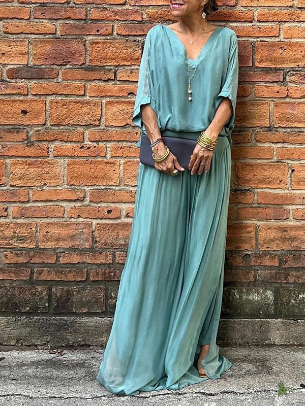 ESMERALDA – TWO-PIECE SET WITH WIDE CHIFFON PANTS