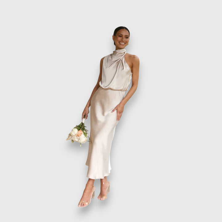 Daisy | Elegant Satin Dress with Halter Neck