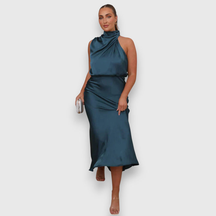 Daisy | Elegant Satin Dress with Halter Neck