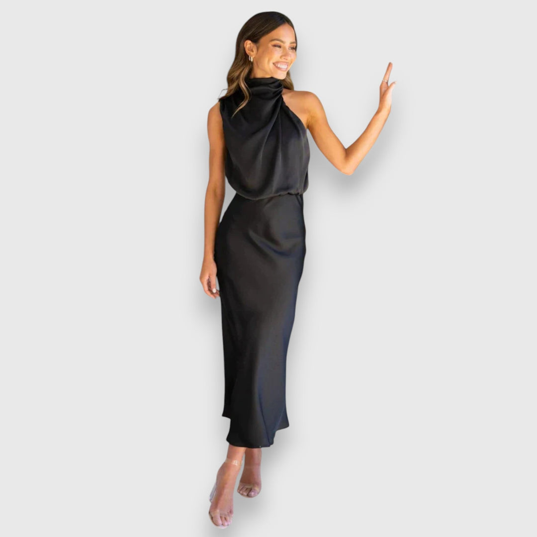 Daisy | Elegant Satin Dress with Halter Neck