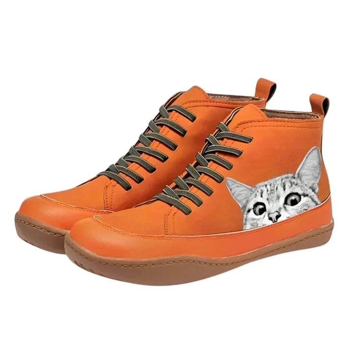Savrani | Leather Boots With Cat Print