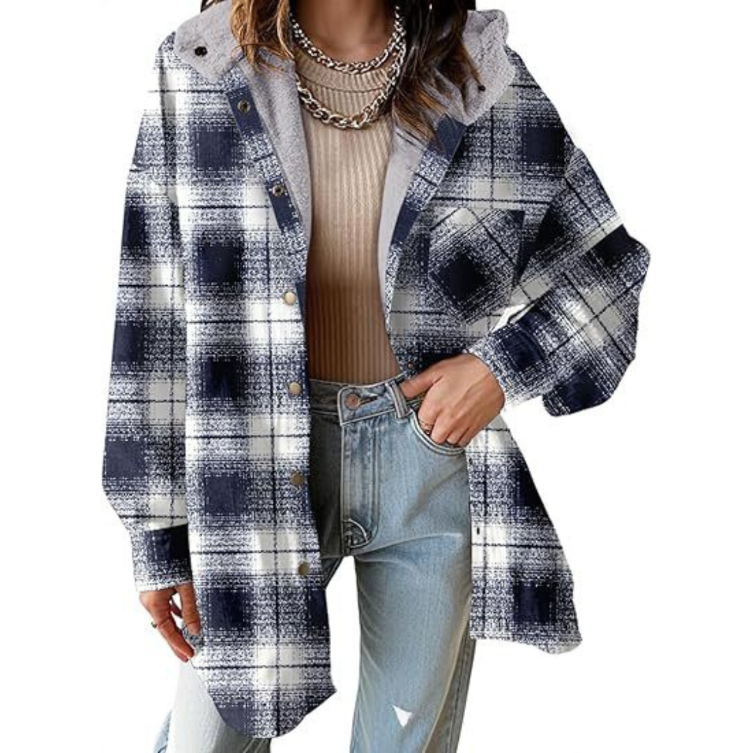 Thea | Relaxed Fit Hooded Plaid Jacket