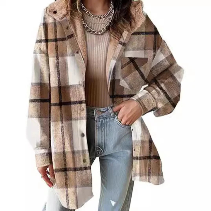 Thea | Relaxed Fit Hooded Plaid Jacket