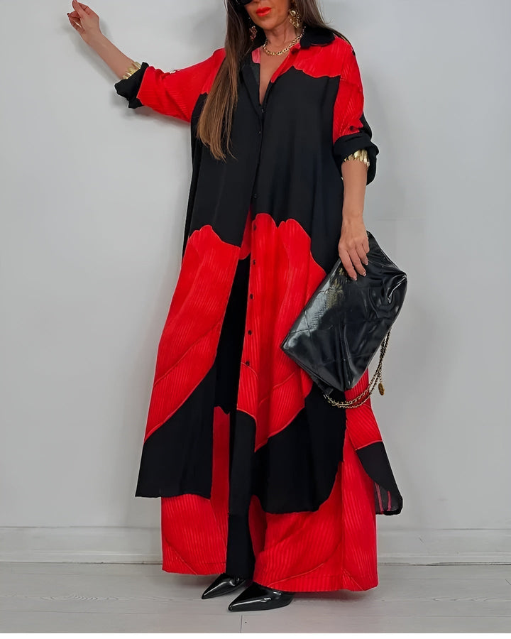 ISABEAU – SET WITH PRINT PATCHWORK TREND AND WIDE PANTS