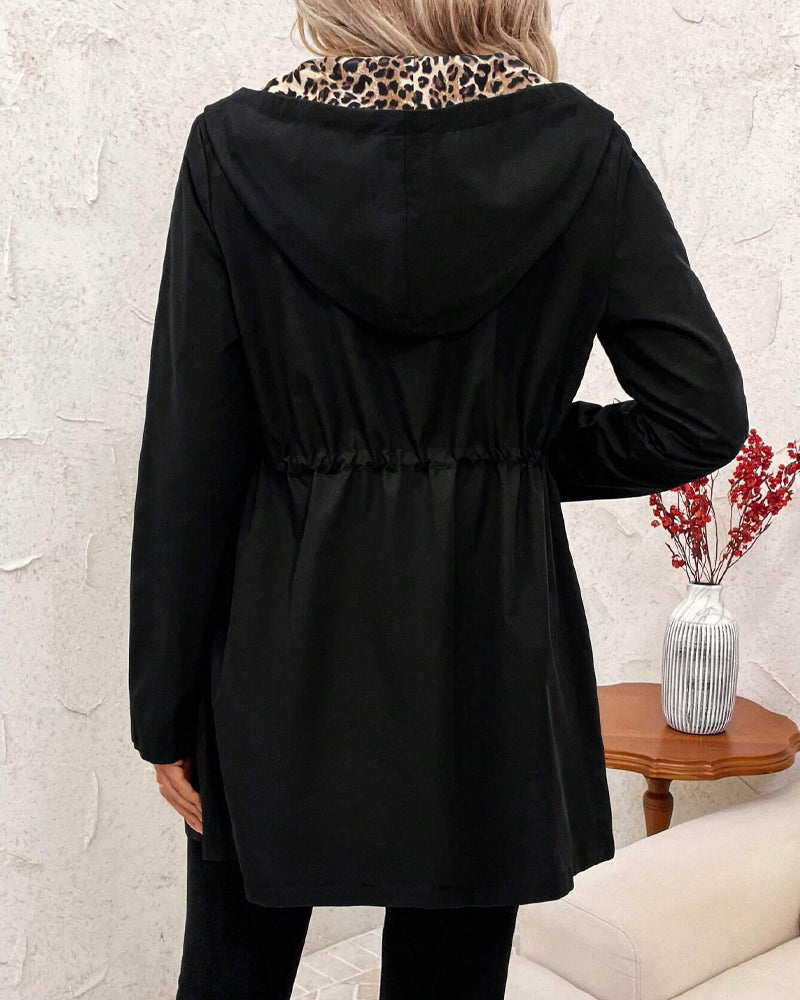 Joan | Reversible Hooded Coat with Leopard Print