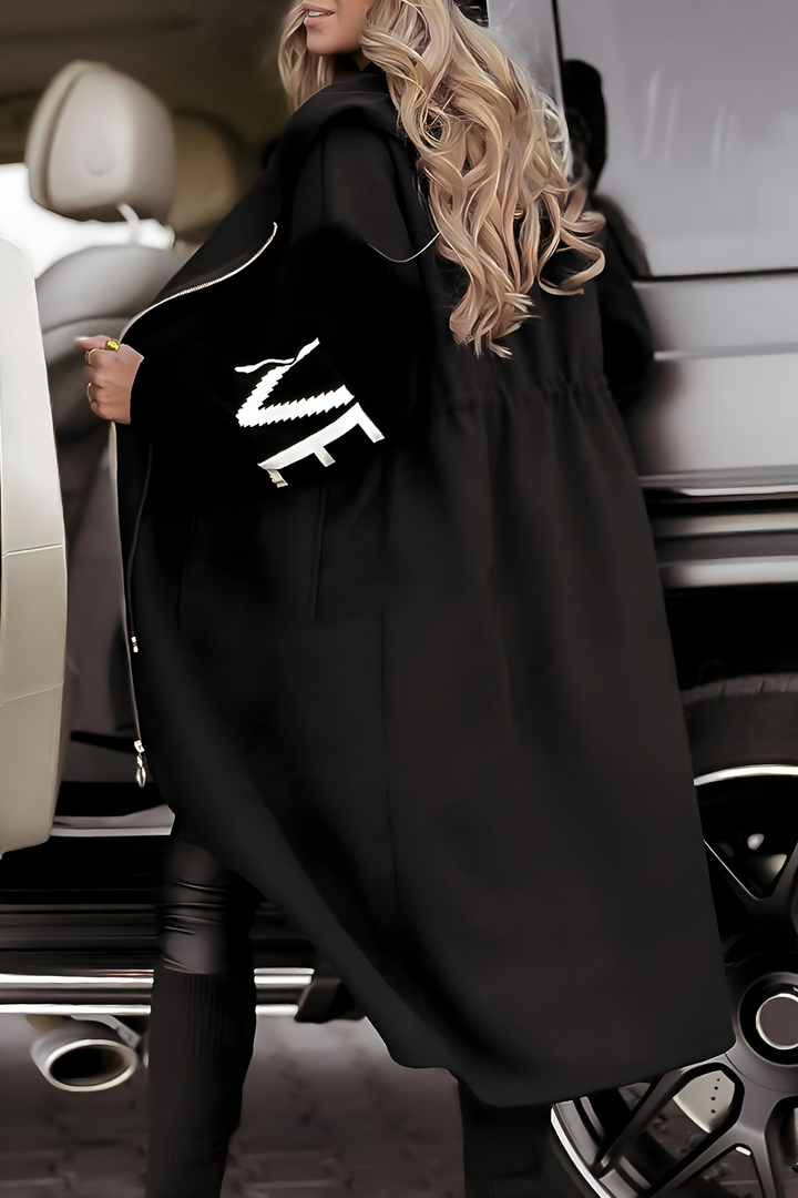 Camelia | Long Coat with Knitted Sleeves and Hood