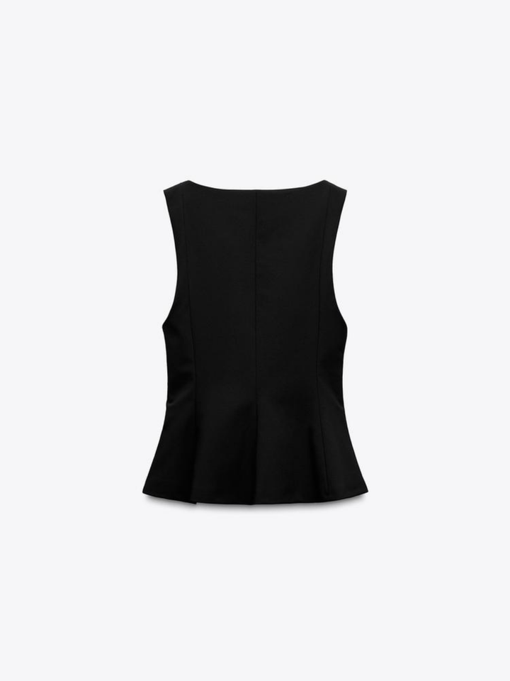 Top sleeveless peplum with square collar, slim-fit