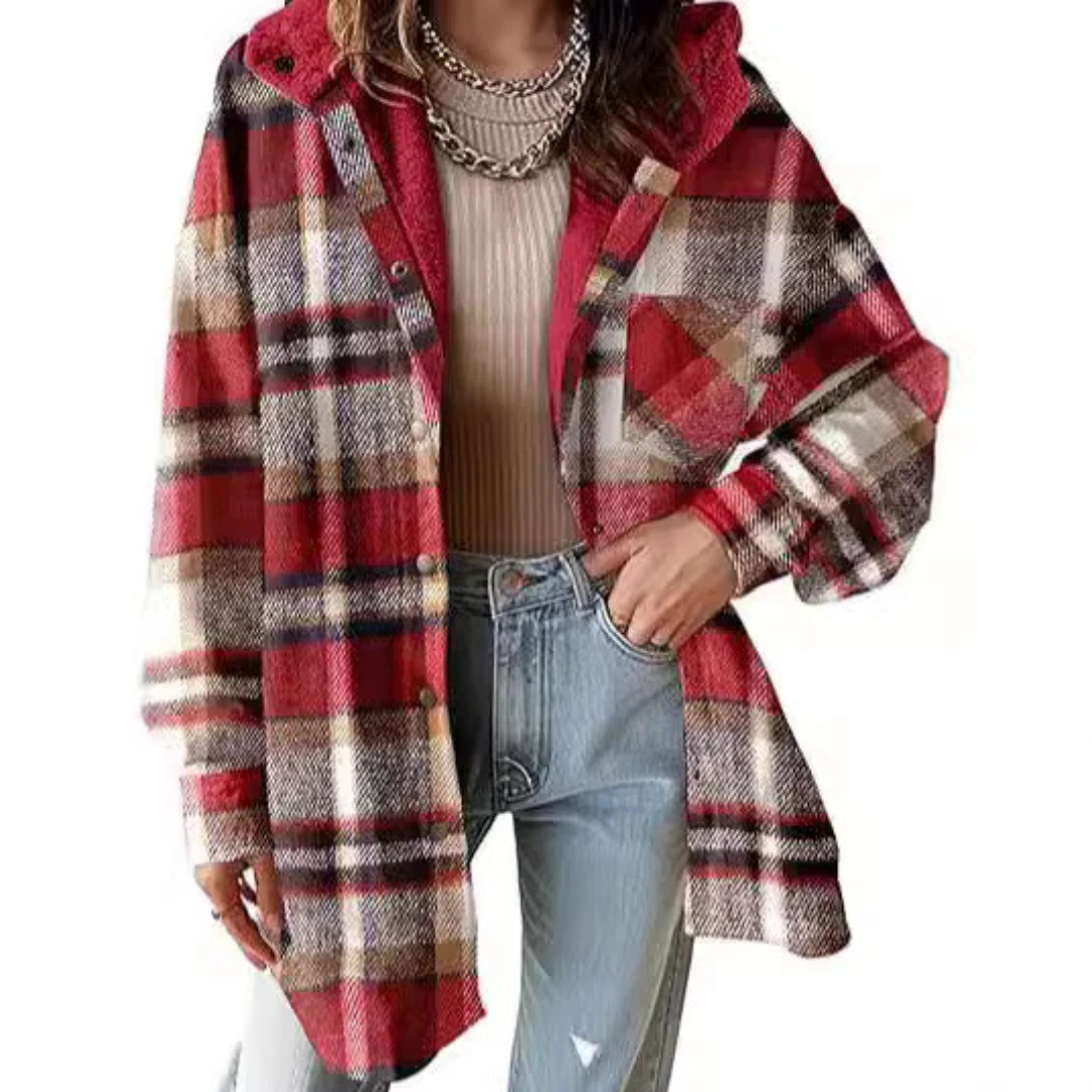 Thea | Relaxed Fit Hooded Plaid Jacket