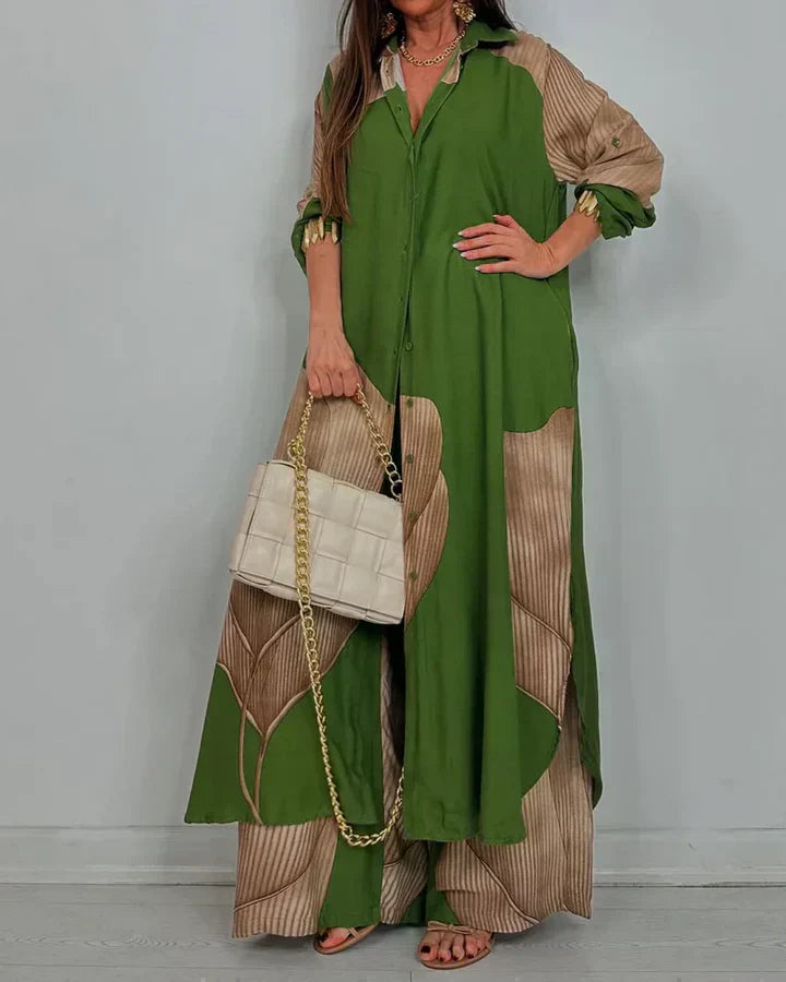 ISABEAU – SET WITH PRINT PATCHWORK TREND AND WIDE PANTS