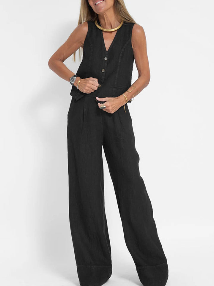 Jessica - Buttoned Vest and Wide Pants Set