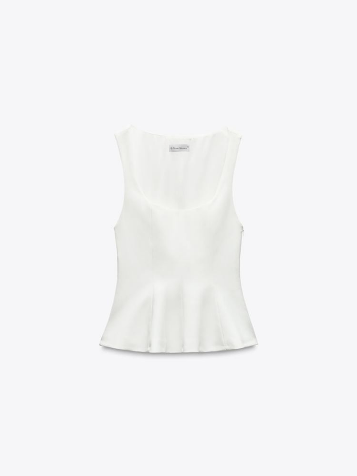 Top sleeveless peplum with square collar, slim-fit