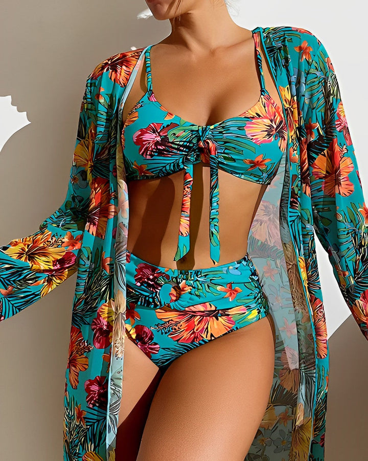 ALANI – TROPICAL PRINT BIKINI SET WITH CAPE