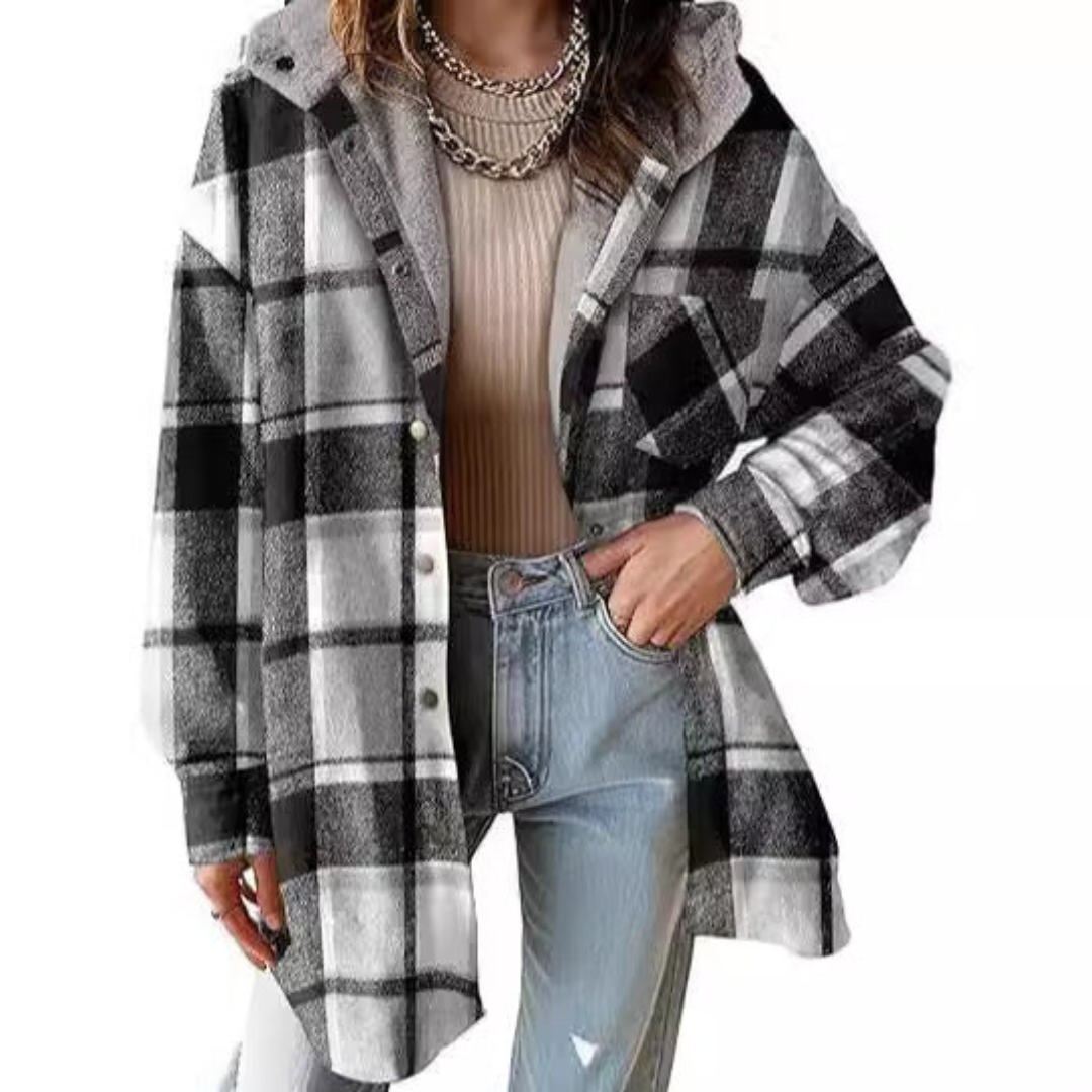 Thea | Relaxed Fit Hooded Plaid Jacket