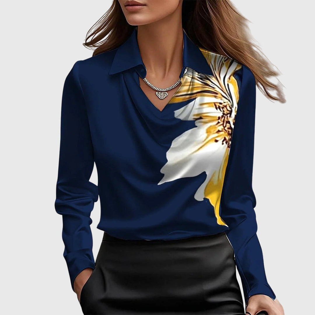 TERESA | Blouse with Luxurious Shine and Pleated Neckline