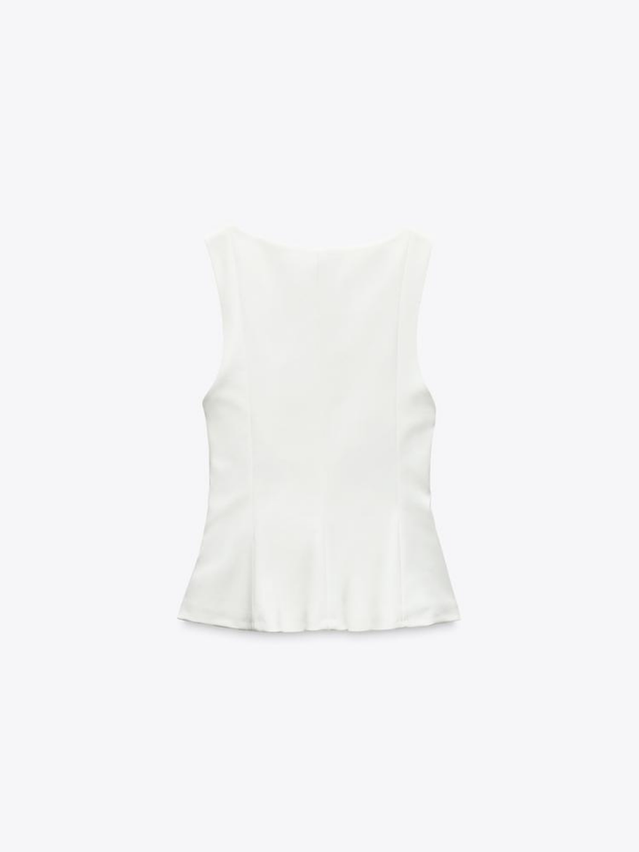 Top sleeveless peplum with square collar, slim-fit