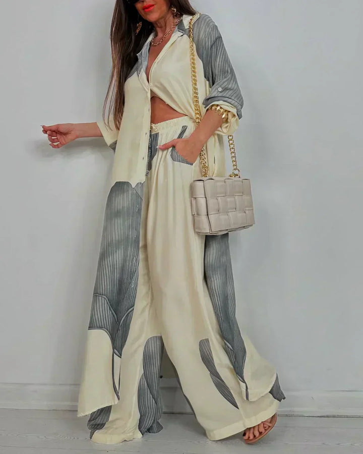 ISABEAU – SET WITH PRINT PATCHWORK TREND AND WIDE PANTS
