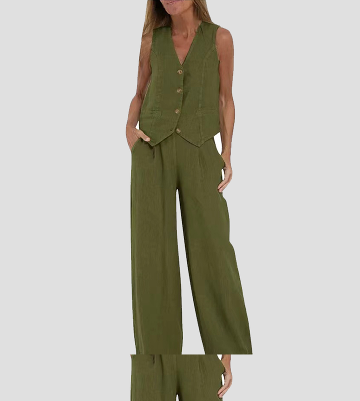 Jessica - Buttoned Vest and Wide Pants Set