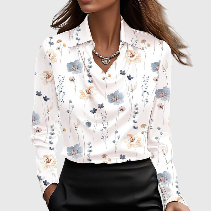 TERESA | Blouse with Luxurious Shine and Pleated Neckline
