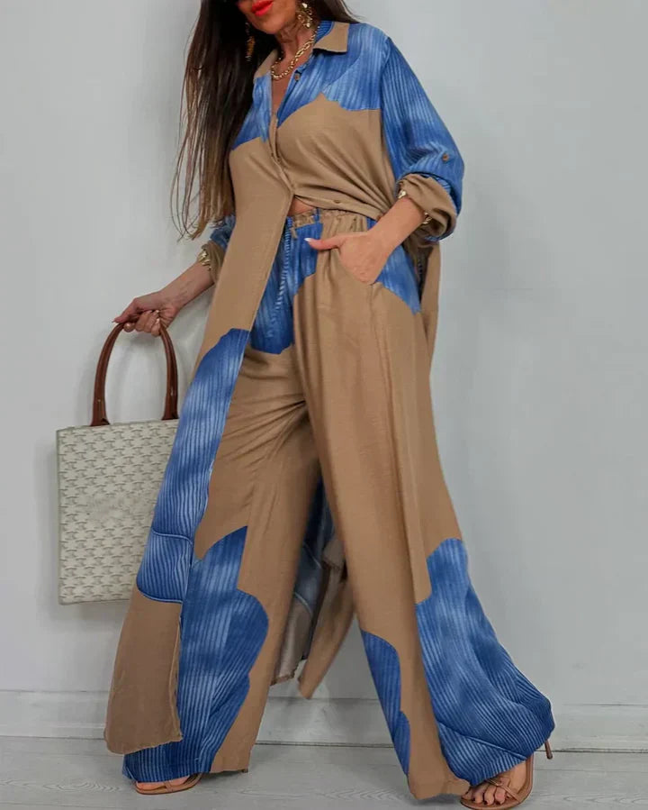 ISABEAU – SET WITH PRINT PATCHWORK TREND AND WIDE PANTS