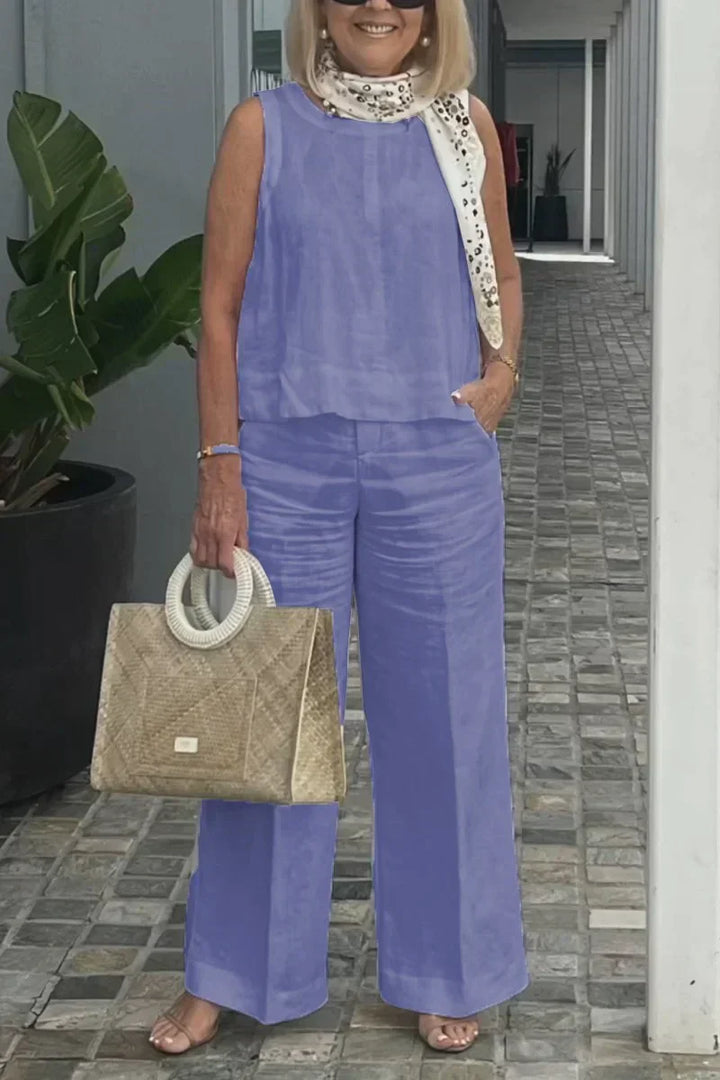 ZURI – COTTON AND LINEN SLEEVELESS SUIT