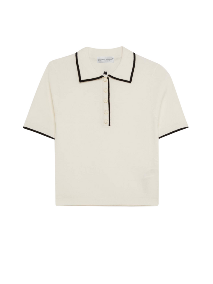 Knitted top with metallic buttons and contrasting details