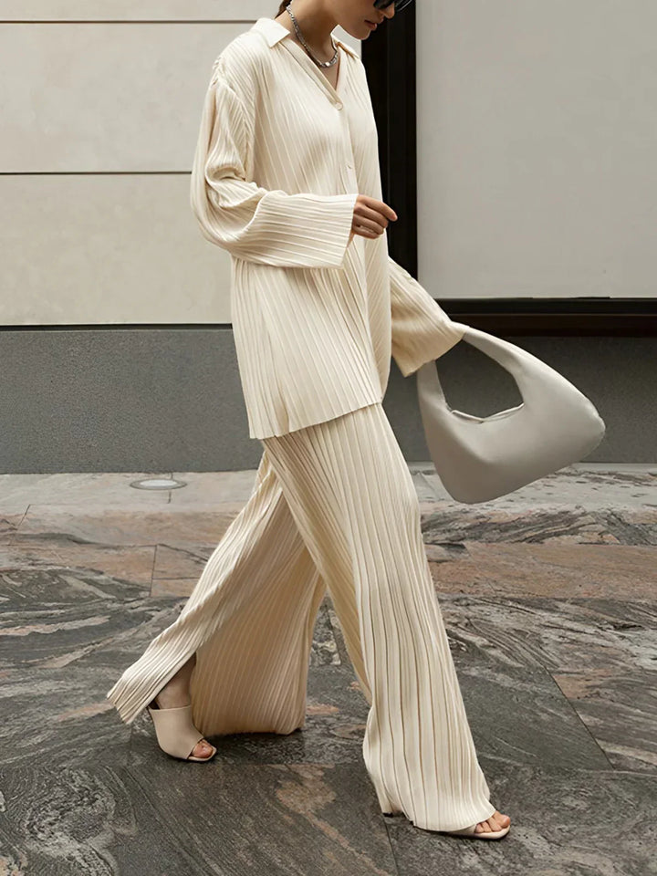 Two-Piece Pants Set with Pleated Pockets, Oversized