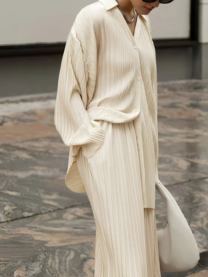Two-Piece Pants Set with Pleated Pockets, Oversized