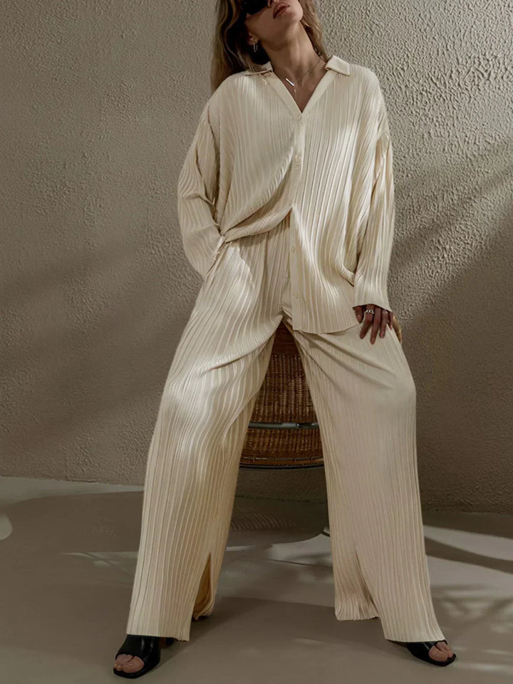 Two-Piece Pants Set with Pleated Pockets, Oversized