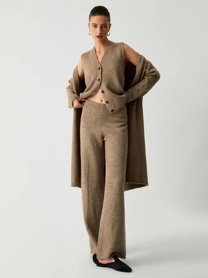 Three-Piece Long Cardigan with Casual Pants