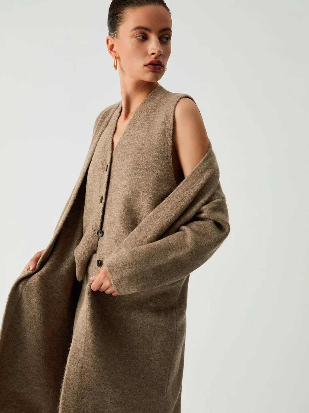 Three-Piece Set with Long Cardigan and Casual Pants