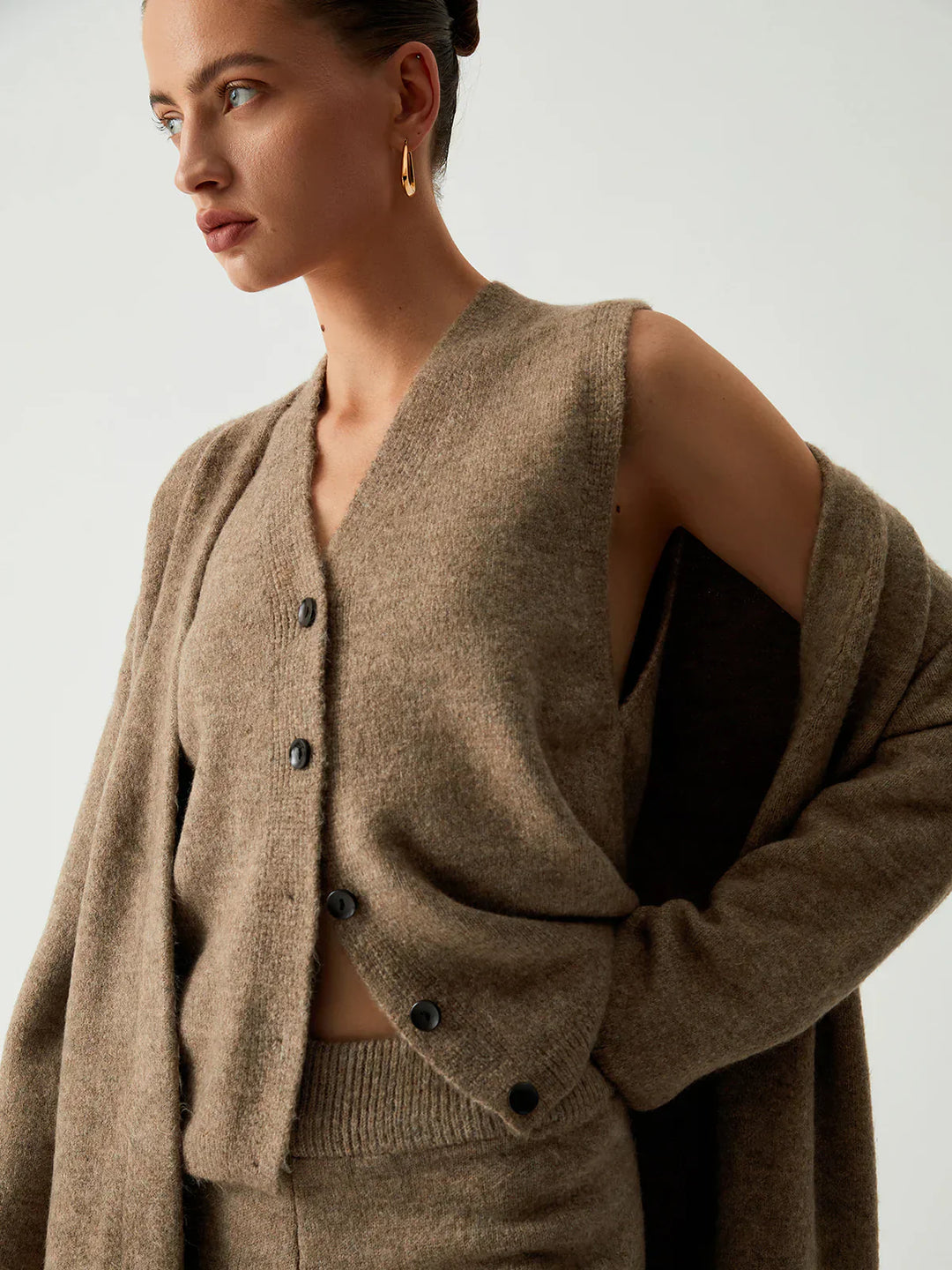 Three-Piece Long Cardigan with Casual Pants