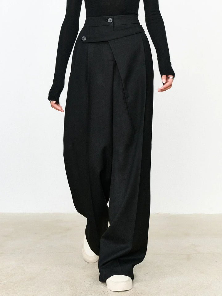Asymmetrical Office Pants with Waist and Straight Leg