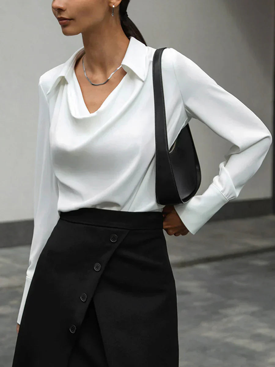 Long Sleeve Blouse with V-Shaped Cutout