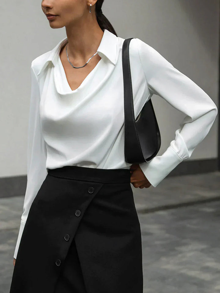 Long Sleeve Blouse with V-Shaped Cutout