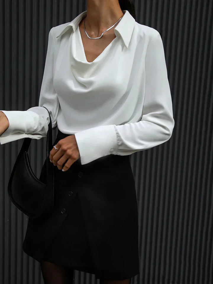 Long Sleeve Blouse with V-Shaped Cutout