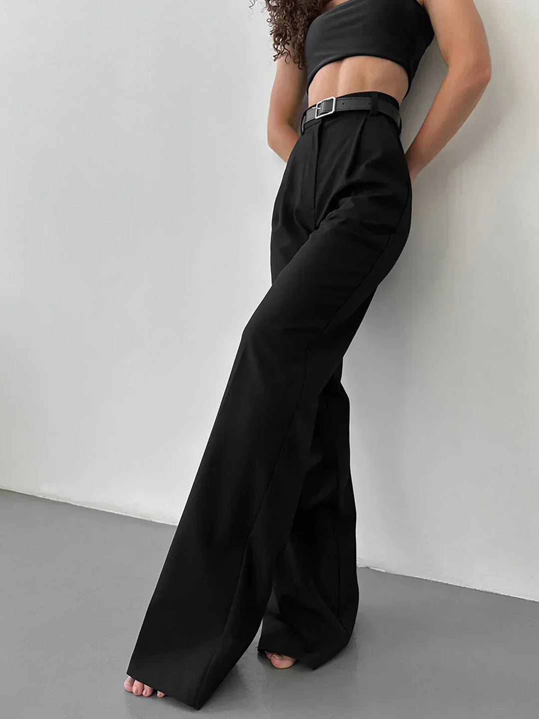 High-Waisted Wide-Leg Black Pants