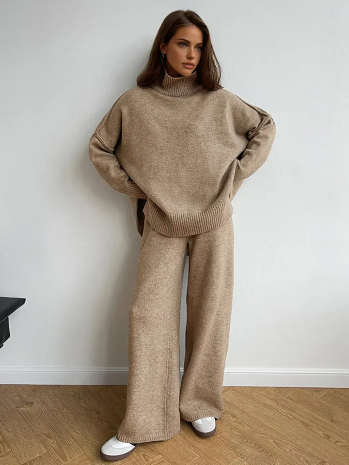 Knitted set with high collar and pants