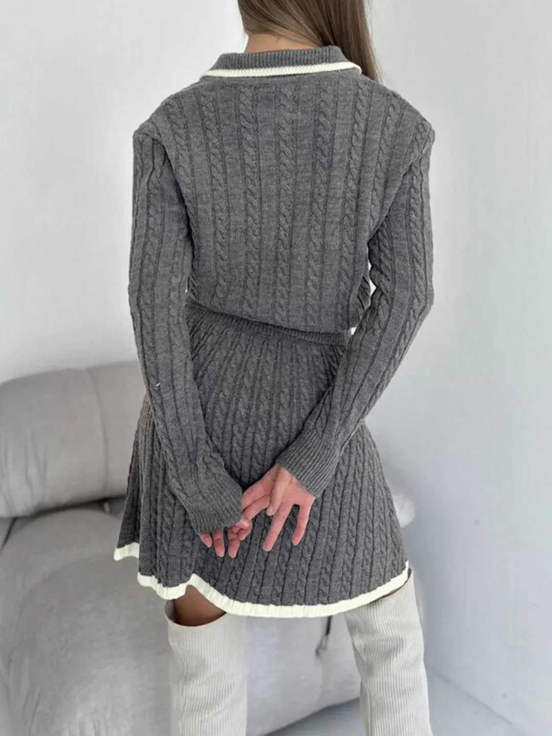 Rever and Cable Knit Skirt Set
